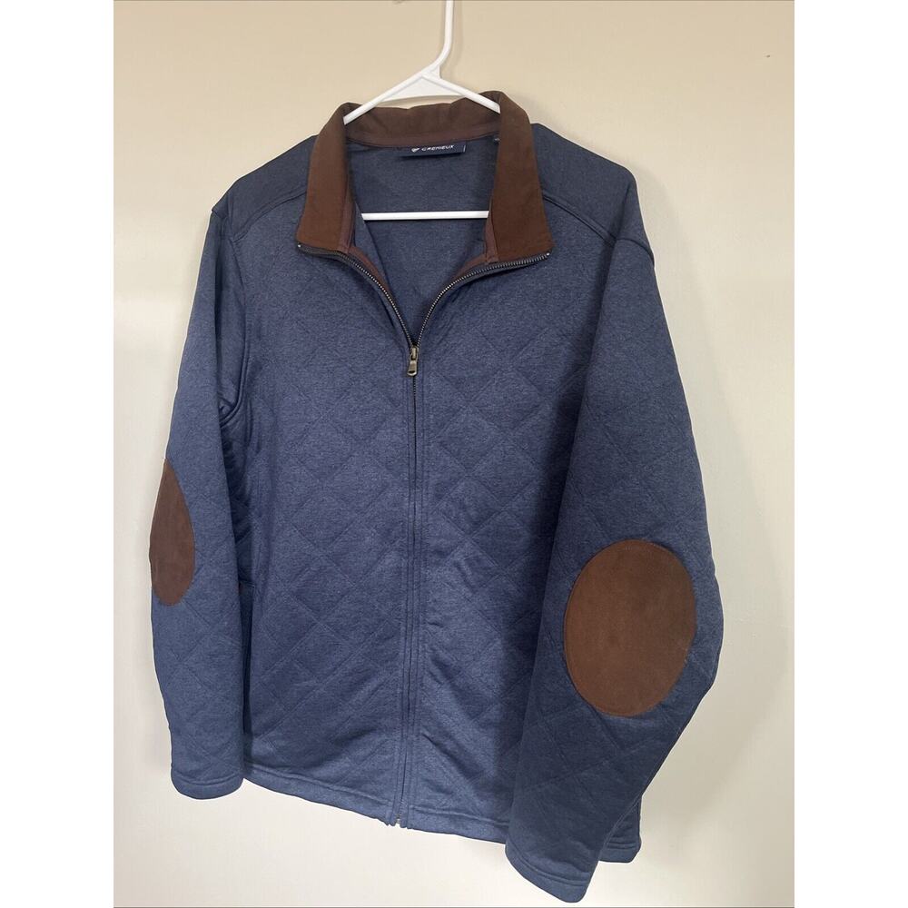 Daniel Cremieux Men's Quilted Jacket Medium Blue Classics Full Zip Elbow Patch